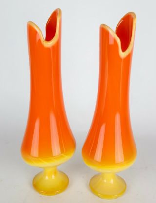 Vintage Pair L.  E.  Smith Viking Bittersweet Orange Slag Glass Swung Vases - 15.  5 "