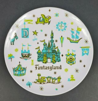 Vintage Disney Parks Disneyland Melamine 8 " Plate Fantasyland Collectible Map