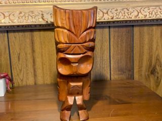 Vintage Mcm Hand Carved Wooden Tiki Statue 12 " Signed Terry Milo Wood Hawaii Nr