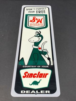 Vintage Sinclair Gasolin,  S & H Green Stamps 15 " Metal Gas Oil Dealer Sign Dino