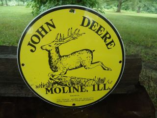 Vintage 1950s John Deere Gasoline Motor Oil Porcelain Gas Pump Sign Moline Ill