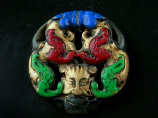 Good Quality Antique Chinese Jade Hand Painted 2pixius/mask Pendant G161