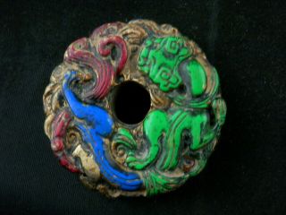 Good Quality Antique Chinese Jade Hand Painted Dragon 2faces Bi Pendant G152