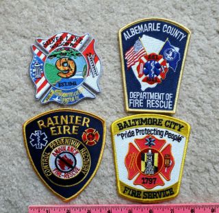 4 Fire Department Patches From Various Locations Nc,  Va,  Md,  Wa Firefighting