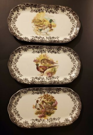 3 Vintage Royal Worcester Palissy Bird Game Series Oval Sandwich Plates Trays