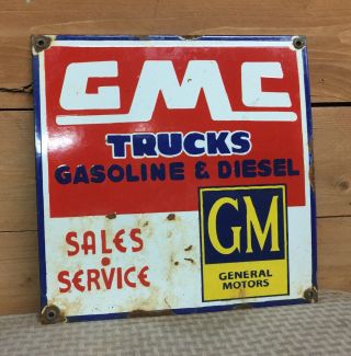 Vintage Gmc Trucks General Motors Porcelain Sales & Service Station Sign