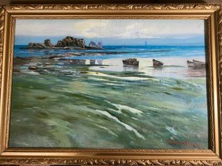 Vintage Thomas Jackson " Oceanscape Scene " Oil Painting - Signed And Framed