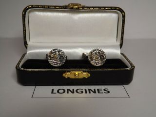 Vintage Longines Watch Movement: Cufflinks.  Cal 320.  On Solid Silver Link Base