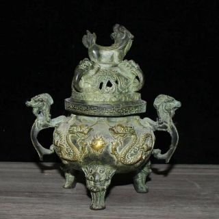 Collectable Ancient Bronze Carve Dragon Play Bead Auspicious Old Incense Burners