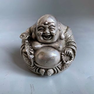 Collectable Handwork Decor Old Tibet Silver Carve Wealthy Buddha Exorcism Statue