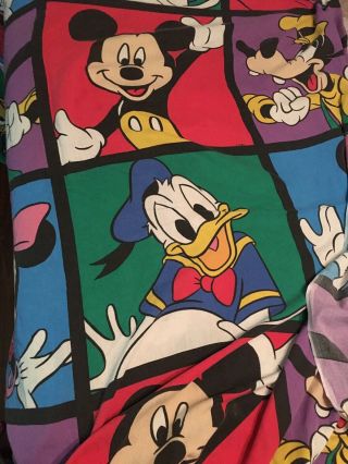 Disney Mickey Mouse Twin Flat Sheet Donald Goofy Color Block Minnie Vintage