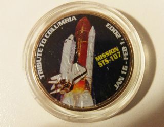 Space Shuttle Columbia Coin Sts - 107 Nasa Kennedy 2001 Colorized Half Dollar
