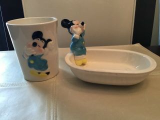 Vintage Disney Mickey Mouse Soap Dish And Tumbler Set