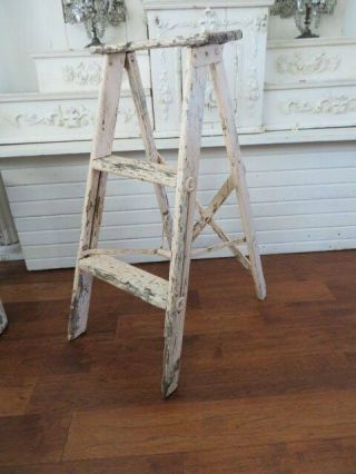 Old Vintage Wood Folding Step Ladder Chippy Pink Patina Great Home Decor