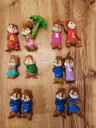 Alvin & The Chipmunks Mcdonalds Happy Meal Theodore Simon Chipettes Toys Set 12