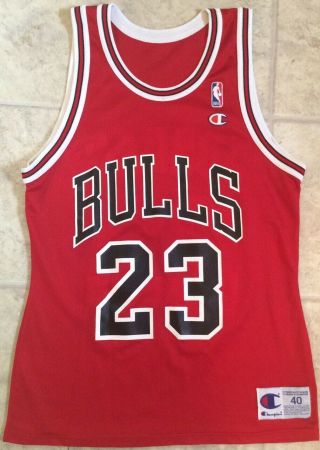 Vintage Michael Jordan Champion Chicago Bulls Red Jersey Sz 40 Authentic Sh
