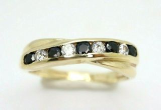 Vintage 9ct Gold Sapphire & Cz Half Eternity Crossover Ring,  Size L