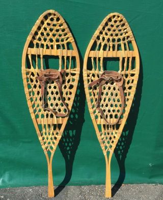 Vintage Snowshoes 41x12,  Leather Bindings Snow Shoes