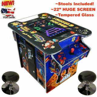 Huge 22 Inch Screen Classic Arcade Commercial Cocktail Table 60,  2 Stools