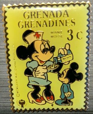 Disney Pin Grenada Stamp Minnie Mouse Nurse Pinpics 9285