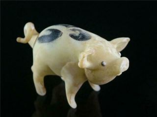 Old Chinese Peking Glass Carve Statue Netsuke One Of 12 Zodiac Animal Pig