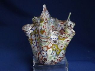 Vintage Murano Glass Matte Millefiori Fratelli Toso Fazzaletta Handkerchief Vase