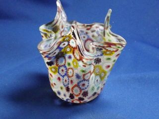 Vintage Murano Glass Matte Millefiori Fratelli Toso Fazzaletta Handkerchief Vase 2