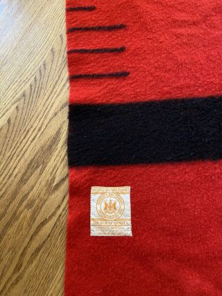 Rare Vintage Hudson Bay 3.  5 Point 100 Wool Blanket,  Red With Black Stripes