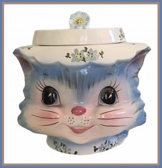 Vintage Lefton China Miss Priss Cat Kitten Cookie Jar With Lid