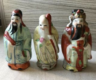 Set Of Three Vintage Chinese Pottery Immortal / Elder Figures / 4” Tall.