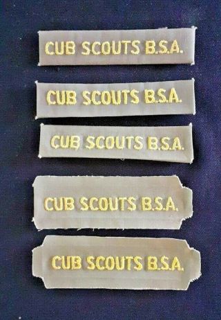 Bsa 5 Vintage Cub Scout B.  S.  A.  Yellow On Olive Green Pocket Strip See Pictures