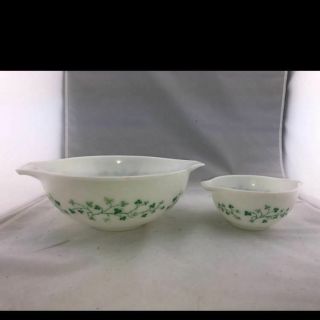 Vintage Pyrex White/green Ivy Chip And Dip Promo,  Cinderella Bowls 441 & 444
