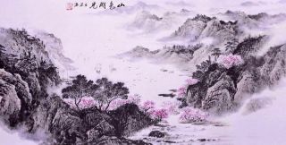 Flowers&landscape - Oriental Asian Fine Art Chinese Sansui Watercolor Painting