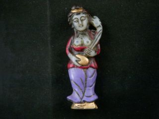 Fine Chinese Jade W/gold Hand Carved Woman Netsuke T089