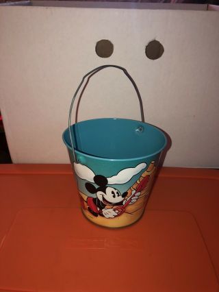 Vtg 90s Walt Disney Mickey And Minnie Mouse Sand Castle Metal Tin Pail Bucket