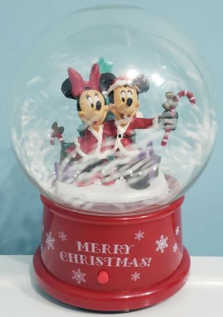 Gemmy Christmas Minnie & Mickey Mouse Waterless Musical Snow Globe 6 " Disney