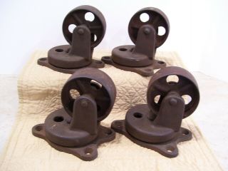 (4) Large Vintage Industrial Iron Swivel Casters With Roller Bearings,  3 " Wheels