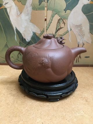 Vintage Chinese Yixing Zisha Purple Clay Pottery Teapot 1970s