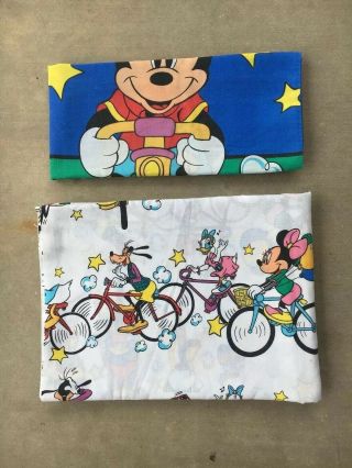 Vintage Walt Disney Mickey Mouse Minnie & Friends Bicycles Twin Sheet Set Fabric