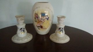 Lenox Disney Snow White 7 Dwarfs Small Candlesticks & Vase