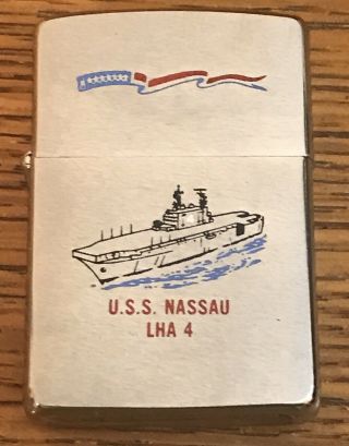Vintage Uss Nassau Lha 4 Plankowner Zippo 2 Sided Lighter Usn Navy 1978