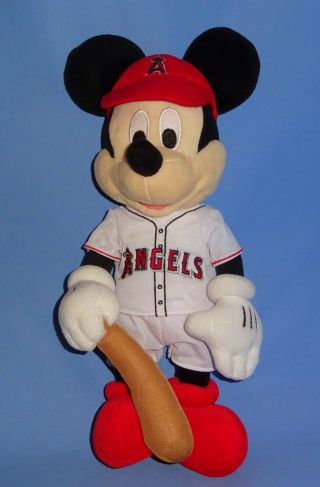 Disney Plush Mickey Mouse 13 " Angels Baseball Player Uniform - With Bat & Cap/hat