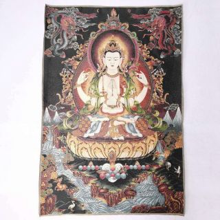 36 " Tibet Tibetan Cloth Silk 4 Arm Guanyin Kwan - Yin Tangka Thangka Mural Painting