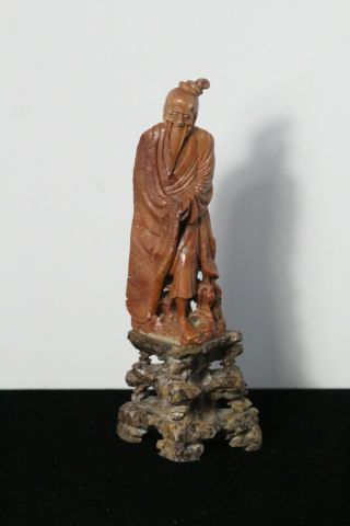 Antique Chinese Carved Soapstone Immortal Scholar Man Statue