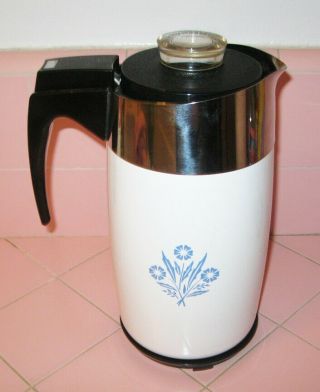 Vintage Corning Ware Blue Cornflower Coffee Pot Percolator 10 Cup Cord