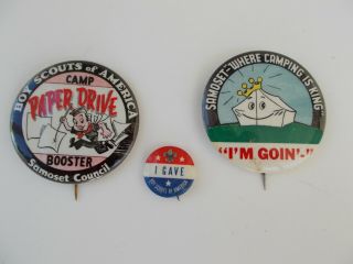 Boy Scouts Of America Pin Backs - (qty.  Of 3) - " Vintage " - 1950 