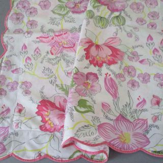 Vintage Porthault Boudoir Pillow Sham Pink Flowers W Scalloped Pink Wavy Trim