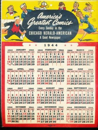 Disneyana - 1944 Comics Calendar - Chicago Herald American - Donald Duck