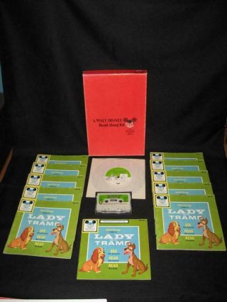 Vintage Disney Read - Along Kit Lady And The Tramp Books Cassette Record 1970