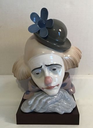 Vintage Lladro Figurine Pensive Clown 5130 Glaze Bust Head W/base,  Spain